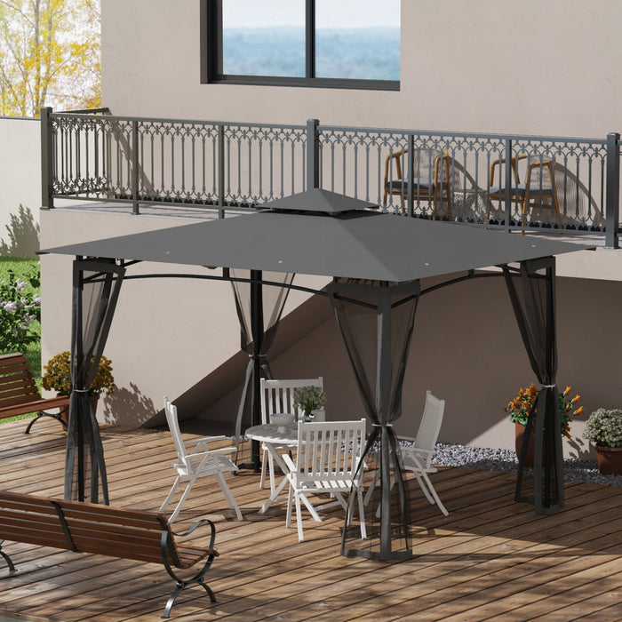 Outsunny 10' x 12' patio gazebo With netting For lawn, yard, deck, Grey