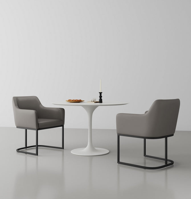 Serena Modern Metal Vegan Leather Armchair in Taupe - Set of 2 Dining Chair 