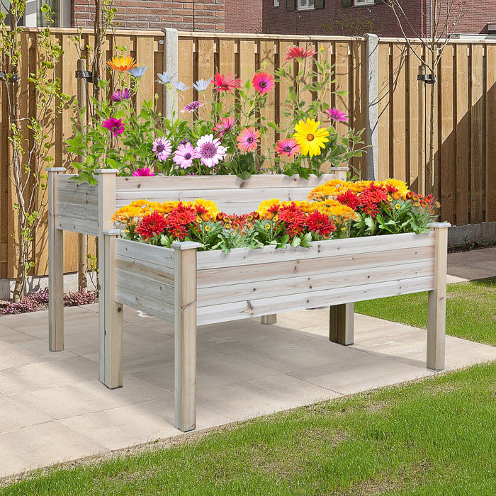 Outsunny 2 Tiers Raised Garden Bed, Wooden Elevated Planter Box With Legs Gardening Planting Bed Wit