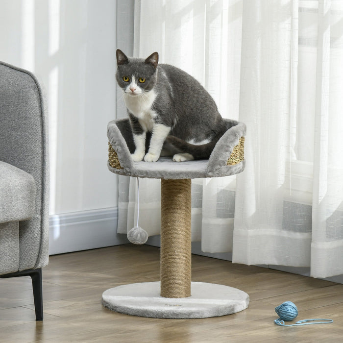 Pawhut Small Cat Tree With Scratching Post, Perch, Toy Ball, Cat Tower For Indoor Cats - 16" X 16" X 19", Grey