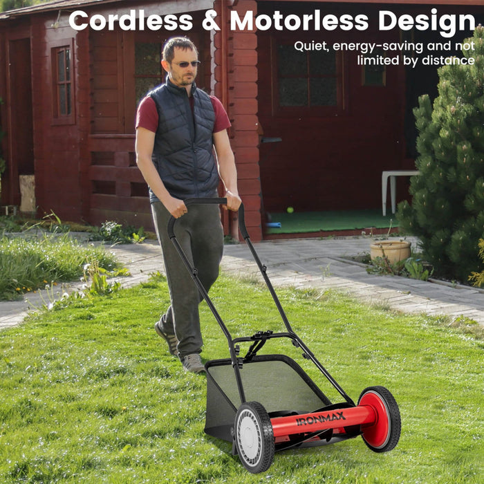 Ironmax 16" Push Lawn Mower With 5-blade 6.9 Gallon Removable Grass Catcher For Garden Red