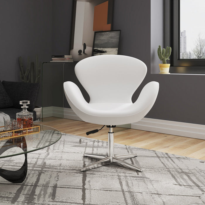 Raspberry Modern Upholstered Swivel Lounge Chair in White - Set of 2 Accent Chair 