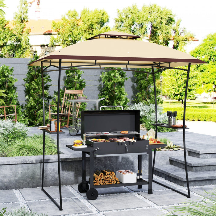 Outsunny 8' X 5' Grill Gazebo, Double Tiered Barbecue Gazebo, Beige