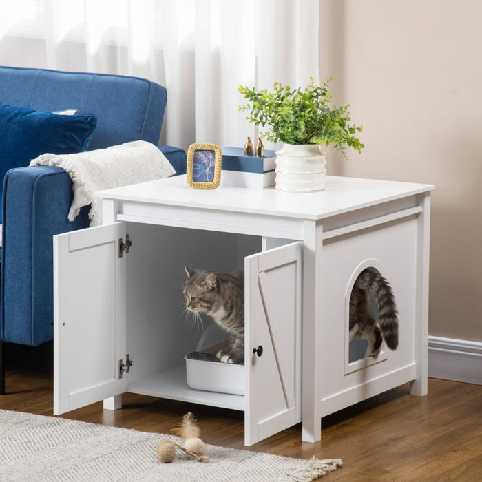 Pawhut Cat Litter Box Enclosure With Openable Top, Cat Washroom Storage Side Table With Double Doors