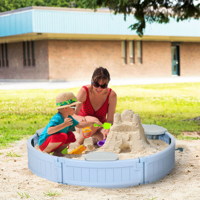 Kids Sandbox With Cover, Sandbox Outdoor With Corner Seat, Easy Assembly, Sand Play Station For Back