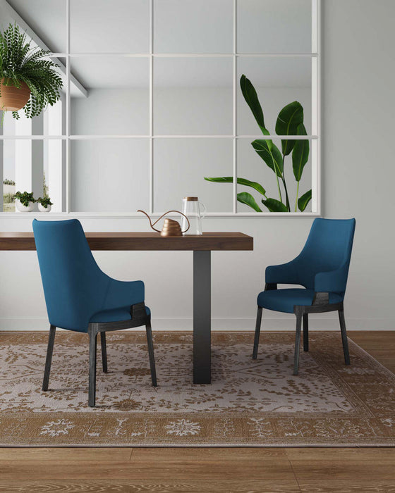 Kara Modern Wood Upholstered Dining Chair in Blue - Set of 2 