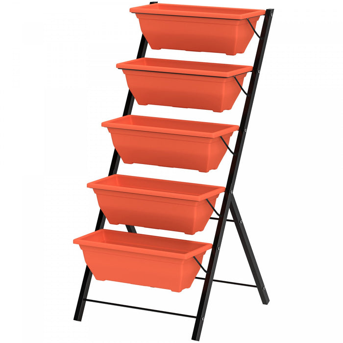 Outsunny 5-Tier Raised Garden Bed Plant Flower Pots w/ Leaking Holes Red