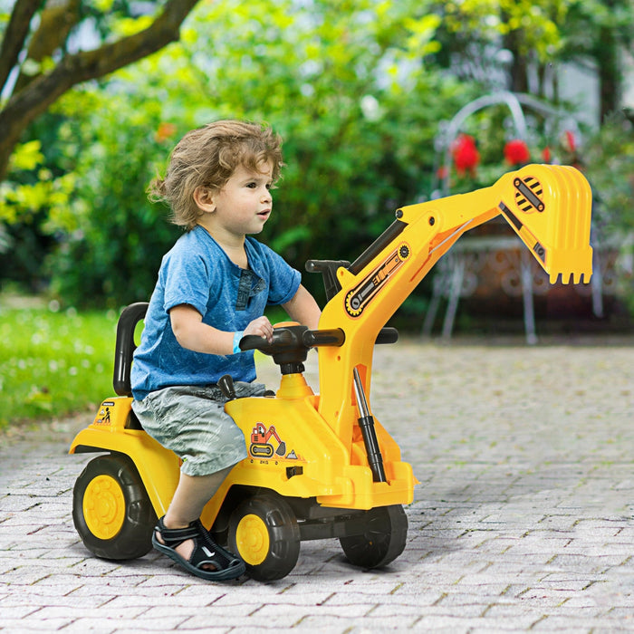 Homcom No Power 3 In 1 Ride On Toy Excavator Digger Scooter Pulling Cart Pretend Play Construction T