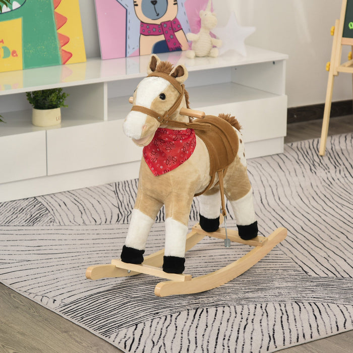 Qaba Kids Plush Ride-on Rocking Horse Toy Cowboy Rocker With Fun Realistic Sounds For Child 3-6 Year