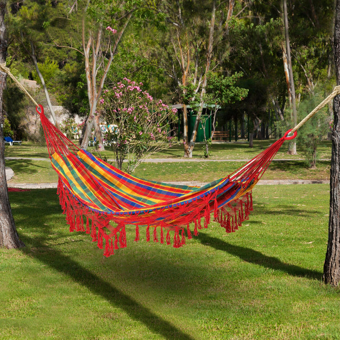 Outsunny Brazilian Style Outdoor Hammock Extra Large Cotton Hanging Camping Bed With Carrying Bag, F