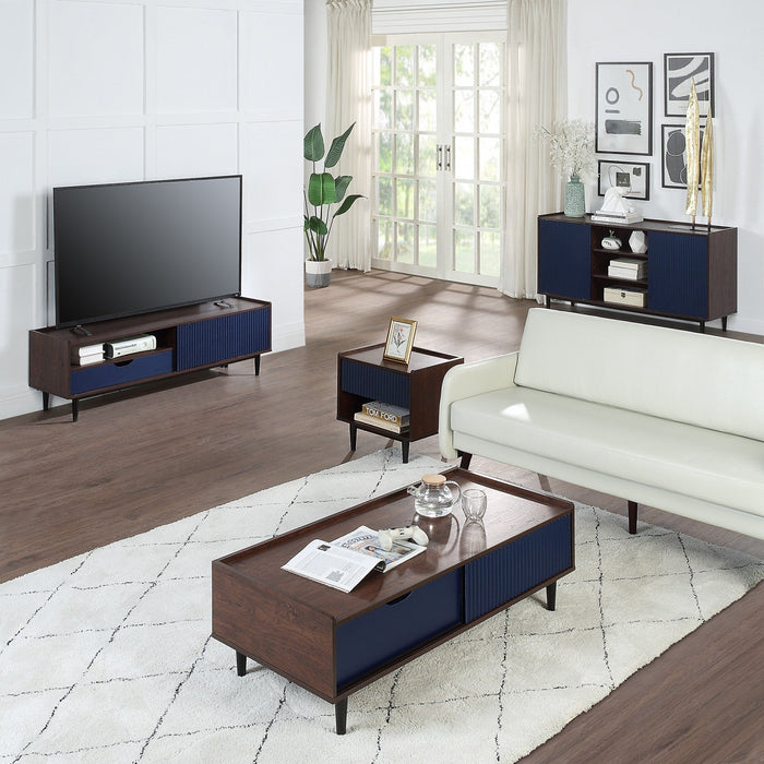 Duane Mid-Century Modern 4-Piece Living Room Set in Navy Blue 