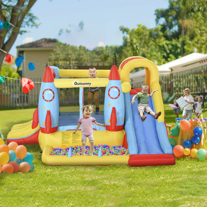 Outsunny Bouncy Castles For Kids Inflatable Water Slide Trampoline, 4 In 1 Bounce House With 450w Ai