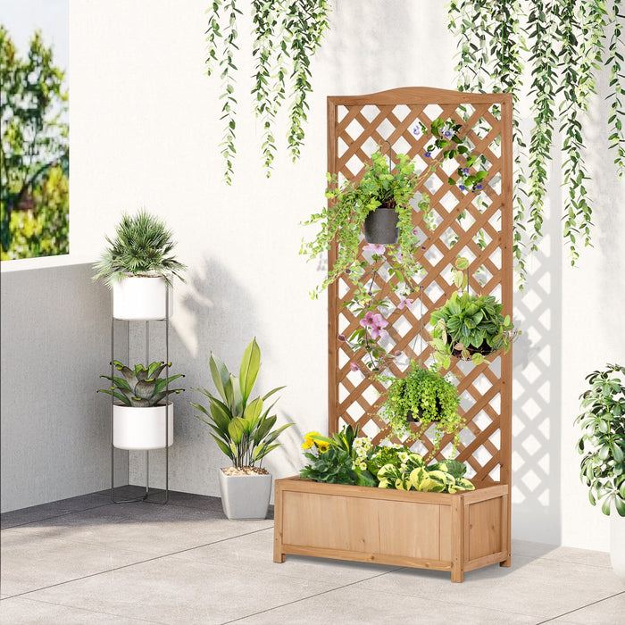 Outsunny 30\" X 14\" X 67\" Raised Garden Bed Wood Planter With Trellis For Vine Climbing, To Grow Vege