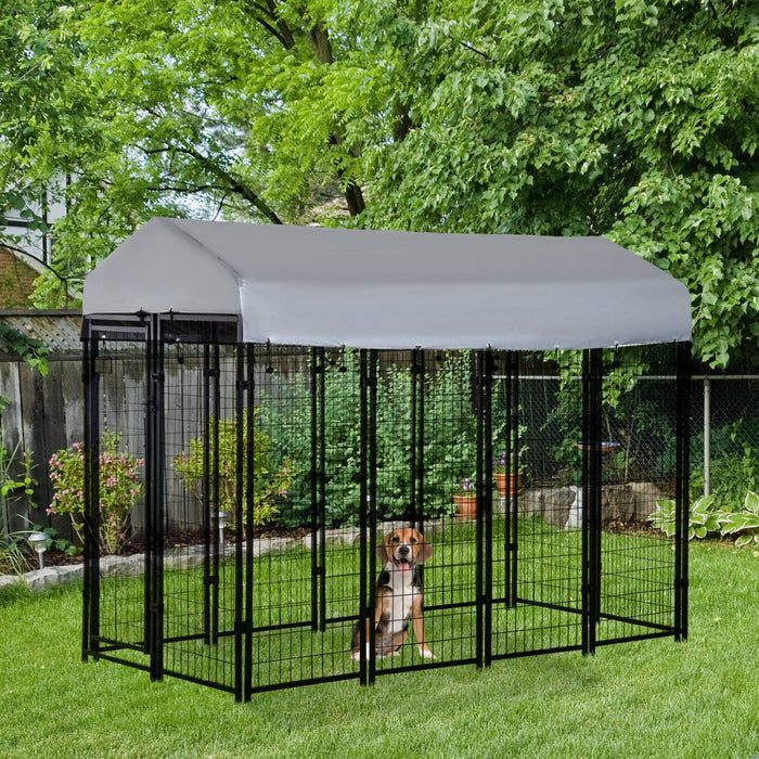 Pawhut 8' X 4' X 6' Large Outdoor Dog Kennel Steel Fence With Uv-resistant Oxford Cloth Roof & Secur