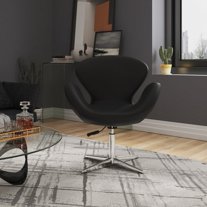 Raspberry Modern Upholstered Swivel Lounge Chair in Black - Set of 2 Accent Chair 