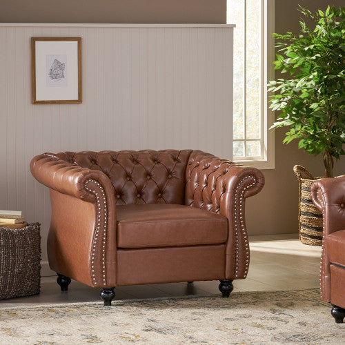 Gibbon Comfy Faux Leather Upholstery Arm Chair With Tufted Back,brown Accent Chair 