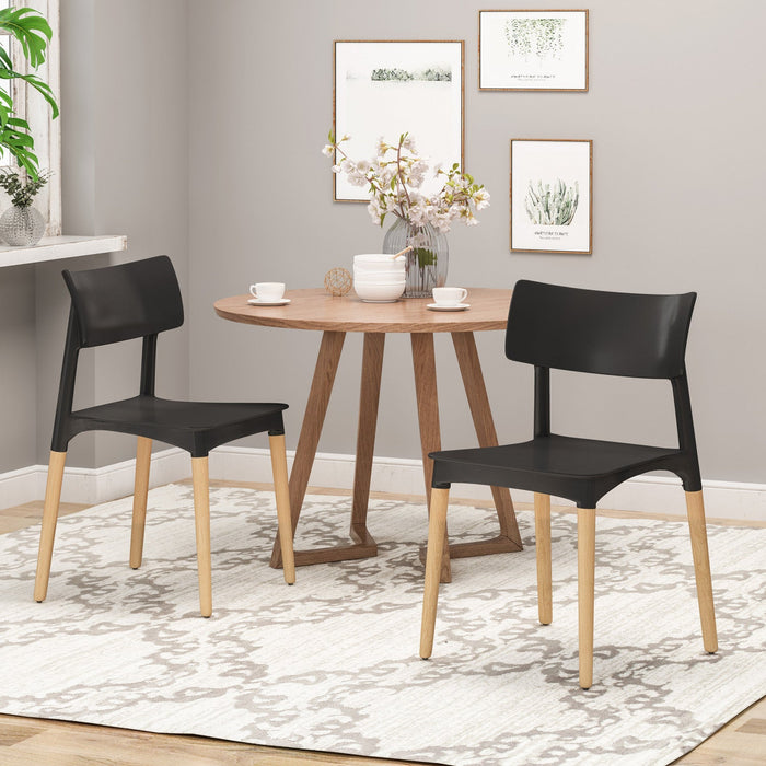 Mason Dining Chair Set Of 2 With Polypropylene Seats And Soild Wood Legs - Black 