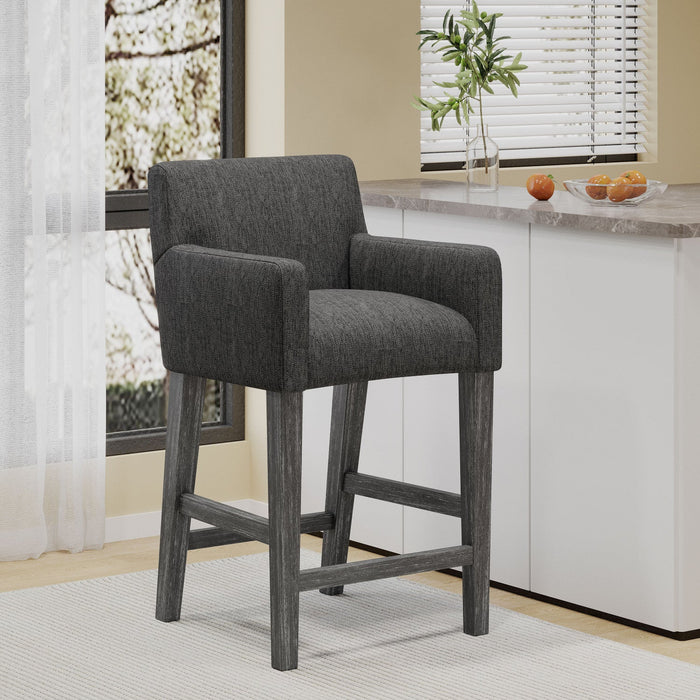 Lewis 26\" Seat Height Counter Stool With Upholstered Fabric And Solid Wood Legs - Charcoal 