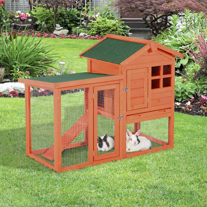 Pawhut 48” X 24\" X 36\" Deluxe Waterproof Rabbit Hutch Wooden Bunny Cage Small Animal House With Ladd