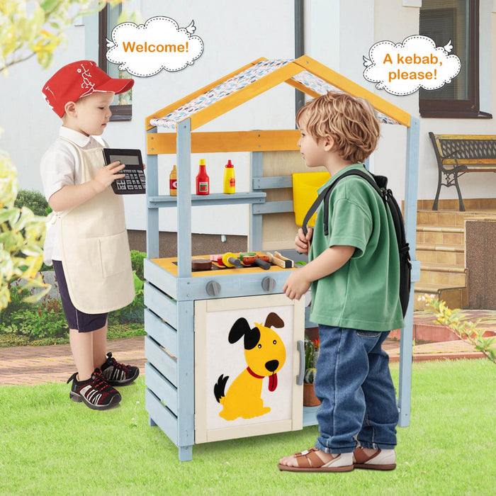 Costway 2 In 1 Wooden Mud Kitchen Outdoor Play Kitchen & Grocery Store With Sink