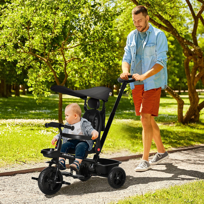 Qaba Kids Tricycle 4 In 1 Trike With Reversible Angle Adjustable Seat Removable Handle Canopy Handra