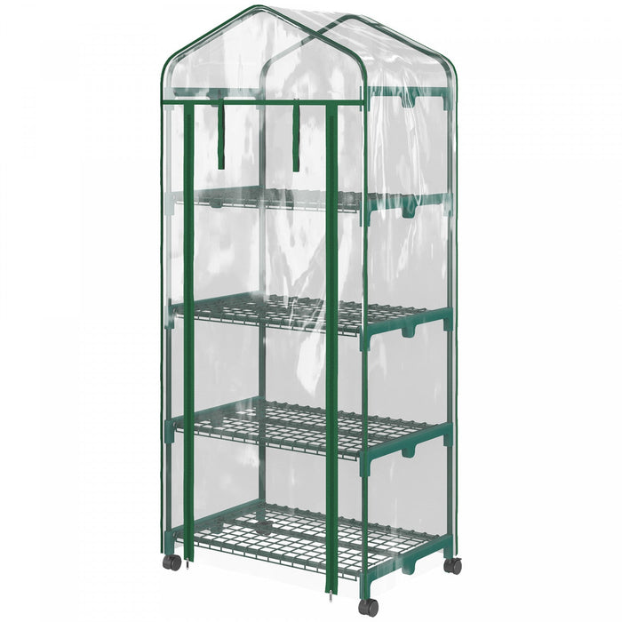 Outsunny Portable Greenhouse With 4 Tier Shelves, Plastic Cover, Clear
