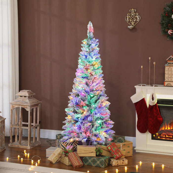 HOMCOM 5ft Frosted Christmas Tree with Dual Colour Light, Pencil Xmas Tree