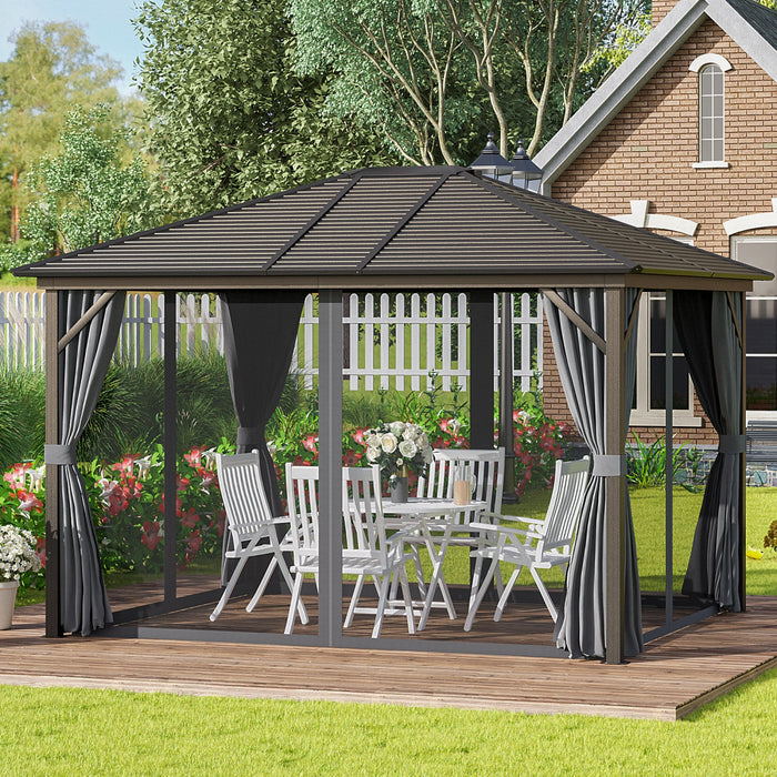 Outsunny 10' X 12' Deluxe Hardtop Gazebo With Metal Roof, Aluminum Frame Patio Gazebo Garden Sun She