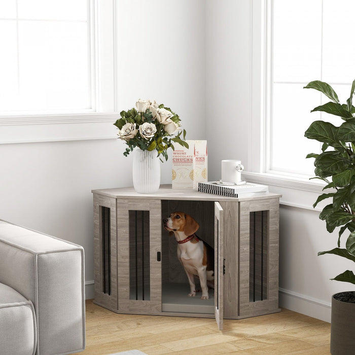 Pawhut 41\" Dog Crate Furniture, Corner Dog Crate End Table For Medium And Small Dogs, Indoor Dog Cag