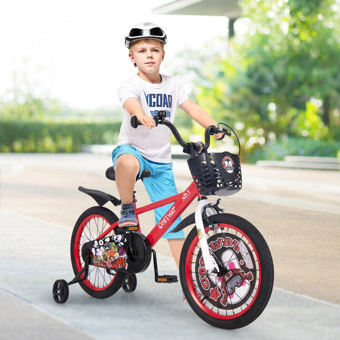 Costway 18" Kid's Bike For 4-8 With Height-adjustable Handlebar & Saddle Handbrake Red