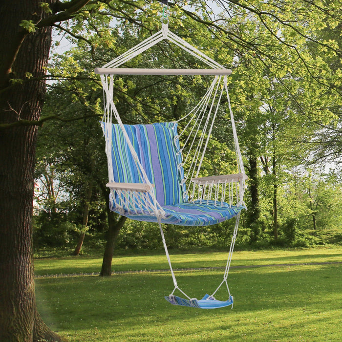 Outsunny Patio Hammock Chair, Portable Hanging Cotton Rope Hammock Swing Chair Sleeping Bed Seat Wit