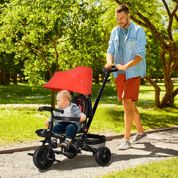 Qaba Baby Tricycle 4 In 1 Trike W/ Reversible Angle Adjustable Seat Removable Handle Canopy Handrail
