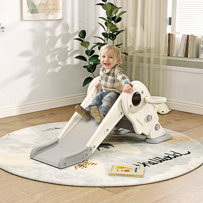 Qaba 3 In 1 Toddler Slide, Foldable Kids Slide With Basketball Hoop, Climber, Anti-slip Steps, Space