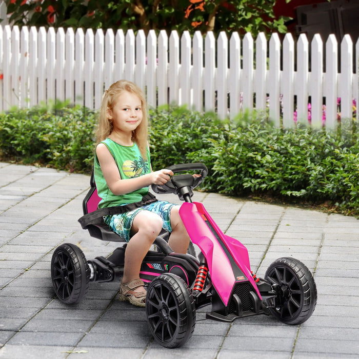 Aosom Electric Powered Ride-On Go Kart, 12v Outdoor Racer Car For Kids, With Forward Backward, Adjus