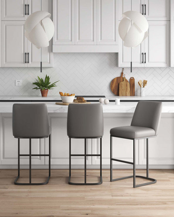 Serena Modern Metal Upholstered Barstool in Taupe - Set of 3 Bar Stool 