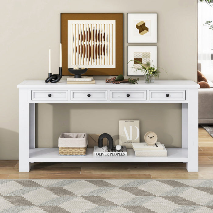 Gracie Solid Wood Console Table With Drawers And Shelf - Antique White 