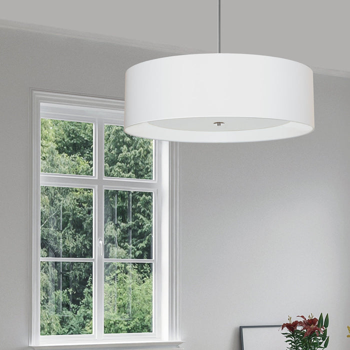 Dainolite Helena 4 Light Pendant 30\" Dia Polished Chrome Finish White Shade White Diffuser Lamp