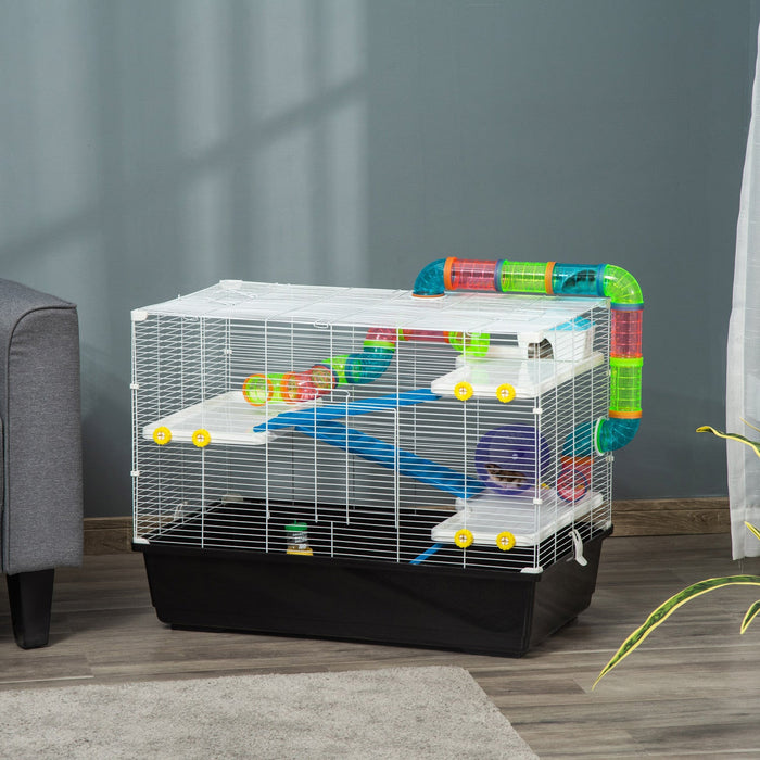 Pawhut 31\" Large Hamster Cage, Small Animal House, Multi-storey Gerbil Haven, Tunnel Tube System, Wi