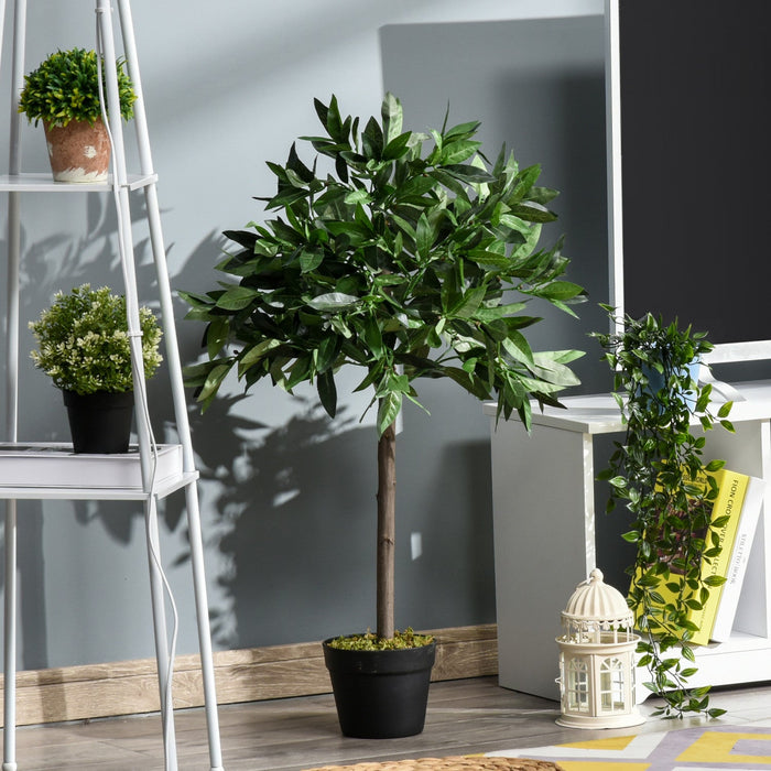 Outsunny 3FT Artificial Laurel Tree Set of 2, Lifelike Potted Fake Plant