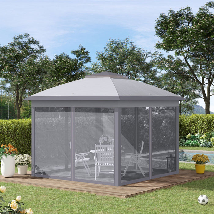 Outsunny 11' X 11' Pop Up Gazebo With Double Roof Carrying Bag Gray