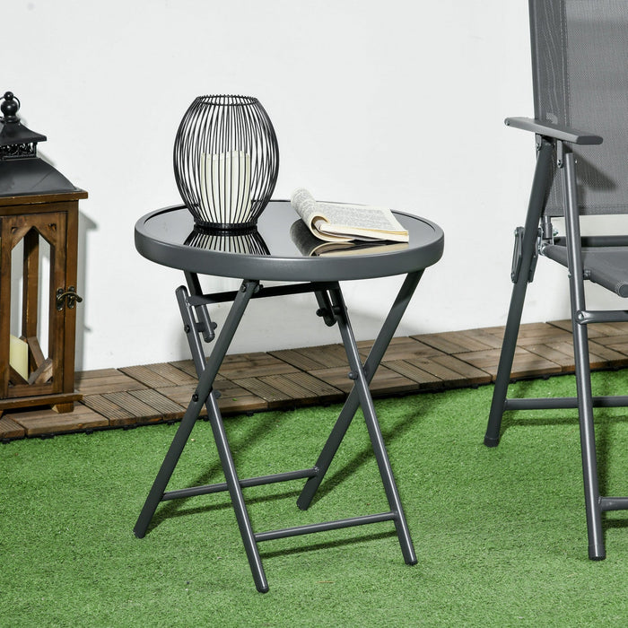Outsunny 18" Outdoor Folding Table With Tempered Glass Top, Black