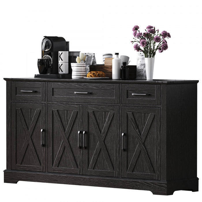Ryan 55\" Adjustable Storage Buffet Cabinet With Door Shelves And Coffee Bar Station - Black 