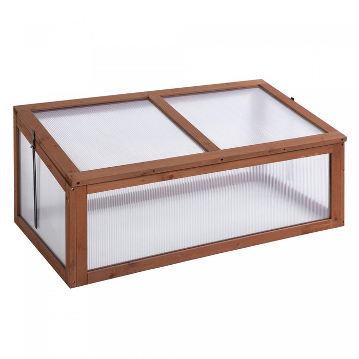Outsunny 39\" X 26\" X 16\" Wooden Cold Frame Polycarbonate Planter Box, Brown