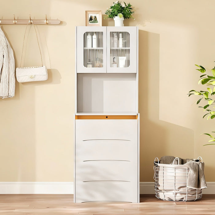 Emily 3-in-1 Vanity Table Set with LED Mirror and Storage,White Mirror Cabinet  