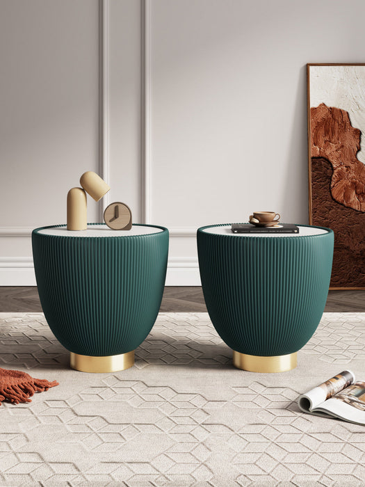 Anderson Modern Sintered Stone Top Upholstered End Table in Green - Set of 2 
