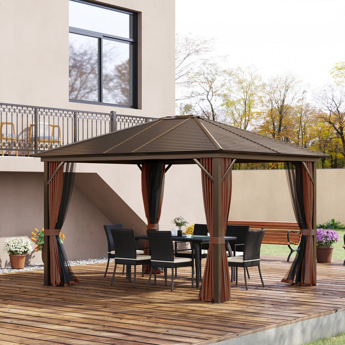 Outsunny 10' X 12' Deluxe Hardtop Gazebo With Metal Roof, Aluminum Frame Patio Gazebo Garden Sun She