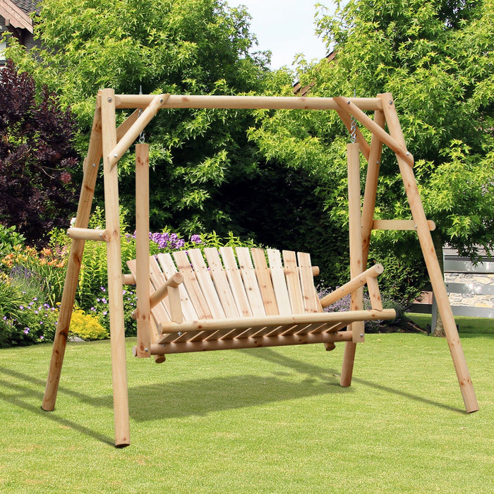 Outsunny 6.5' Outdoor Loveseat 2 Person Wood Porch Swing Natural Wood