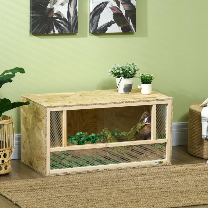 PawHut 34 Gallon Reptile Terrarium, 31.5" x 16" x 16" Reptile Tank with Sliding Door, Jumping Spider Enclosure for Chameleon, Lizard, Snake, Frog, Turtle