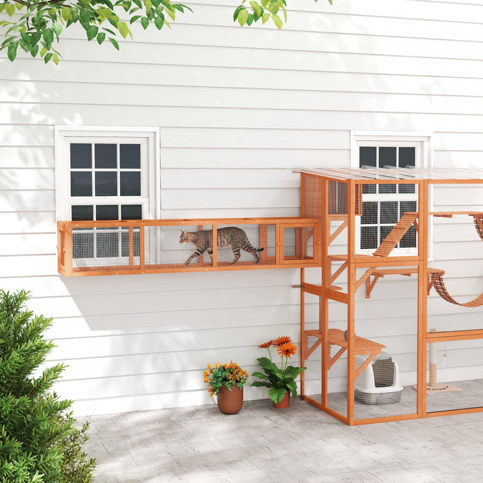 PawHut Catio Outdoor 79"L Cat Tunnel, Cat Enclosure DIY L- Shape with Extendable Design, Kitty shelter with Weather Protection, Removable Door, Orange