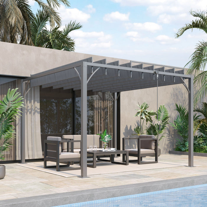 Outsunny 9.5' X 9.7' Outdoor Pergola With Retractable Roof, Aluminium Louvered Pergola Canopy, Patio
